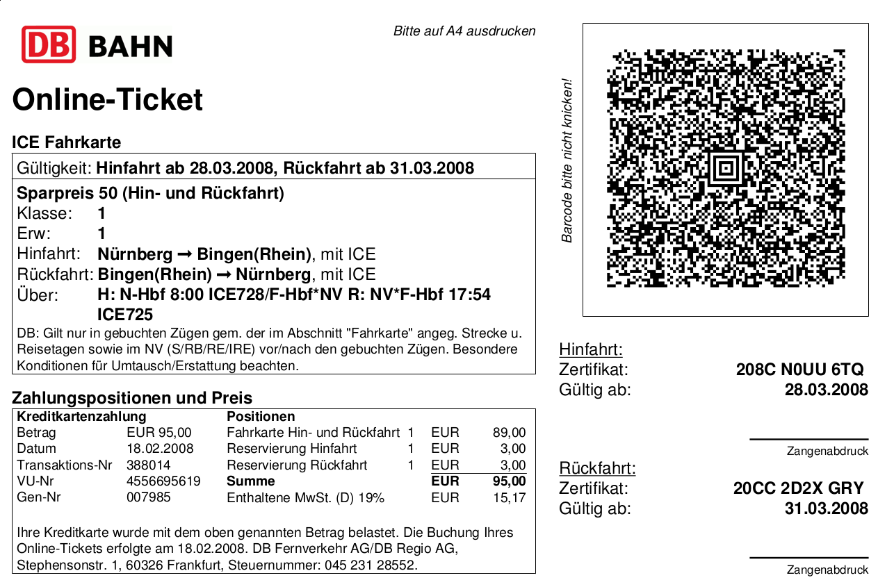 Deutsche Bahn Train Ticket